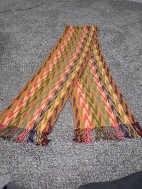 86"Tolani Squiggle Scarf Gray Black White & Red With Fringe 100% Viscose